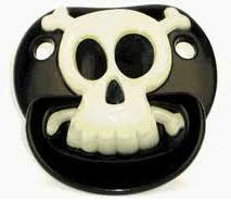 Pirate Billy Bob Pacifier Baby Black White Skull Cross Bone Glows 