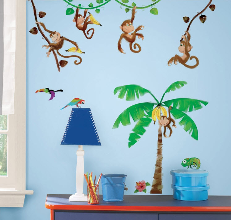 Monkey Business Wall Decals Stickers Appliques Palm Tree Banana Decor RMK1676SCS